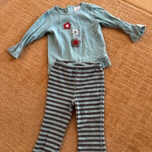 Hanna Andersson Bundle - Blue Shirt & Stripped Pants | Size 90